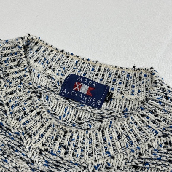 Vintage 90s Mens Textured Knit Cotton Sweater Medium Fisherman Retro Grandpa - Picture 3 of 8